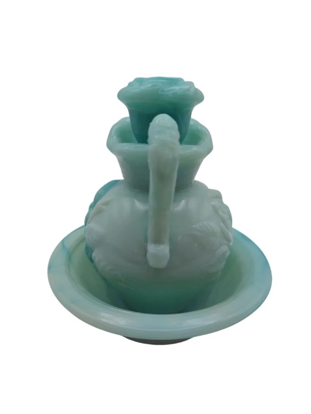 Avon Victoriana Pitcher Bowl Set Miniature Green Slag Glass Vintage Collectible